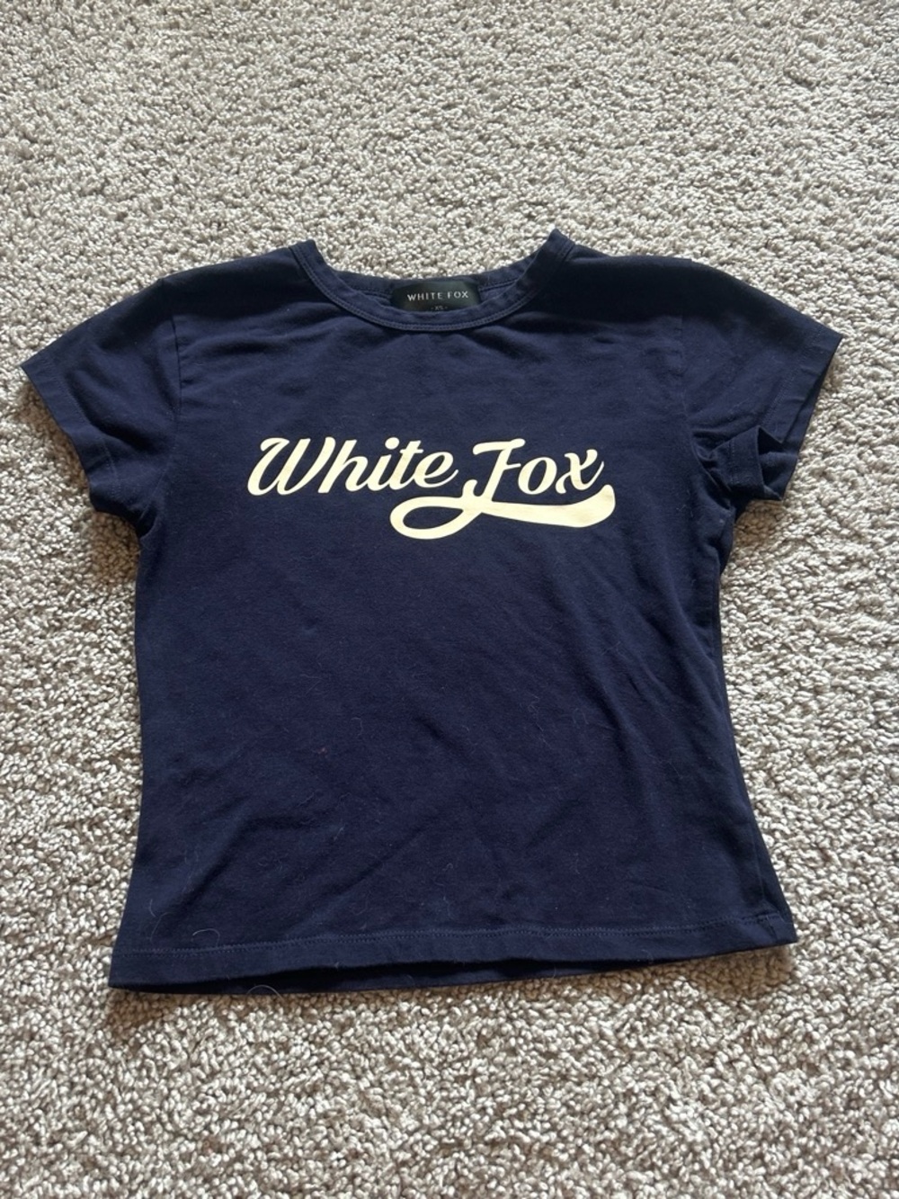 White Fox Boutique Navy Crop Tee